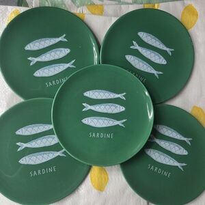 5 NEW Green Sardine Ceramic Appitizer Plates - Set of 5 TRENDY